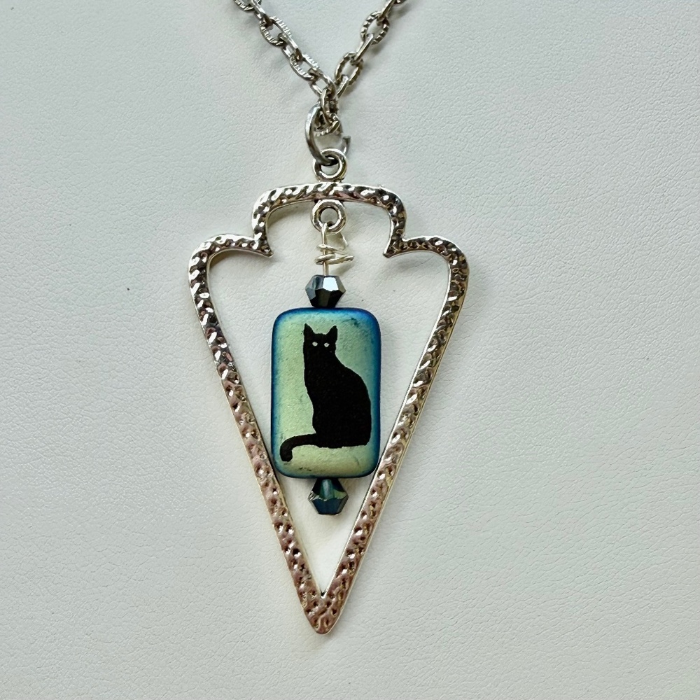 Hand Crafted Black Cat Pendant Stainless Steel Necklace